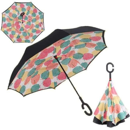 Reverse Fold Double Layer Inverted Chuva Umbrella Self-Standing Inside Out Rain Protection C-Hook Hands for Car