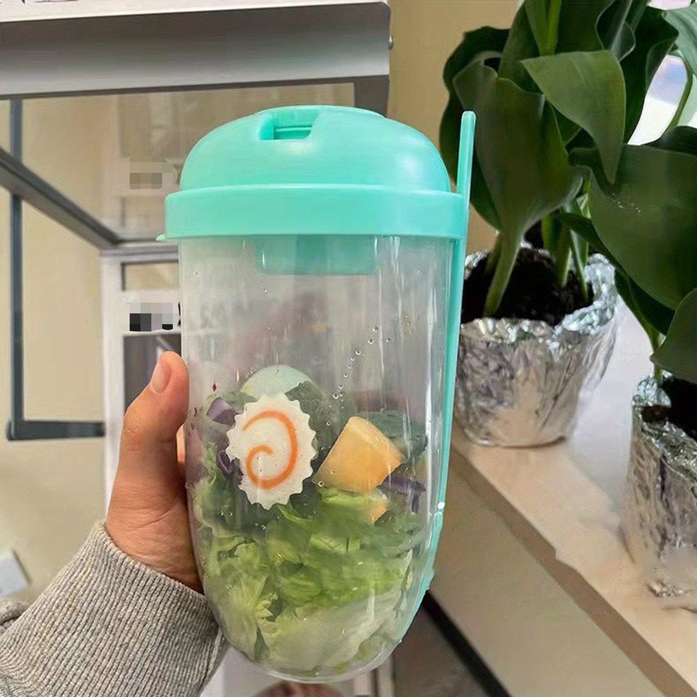 1 Stück, Frischer Salatbecher, Fit halten Salat Mahlzeiten Shaker Becher, 1000ml/33.81oz, Tragbarer Obst Gemüse Milchbecher, 19.99cm X 5.92cm