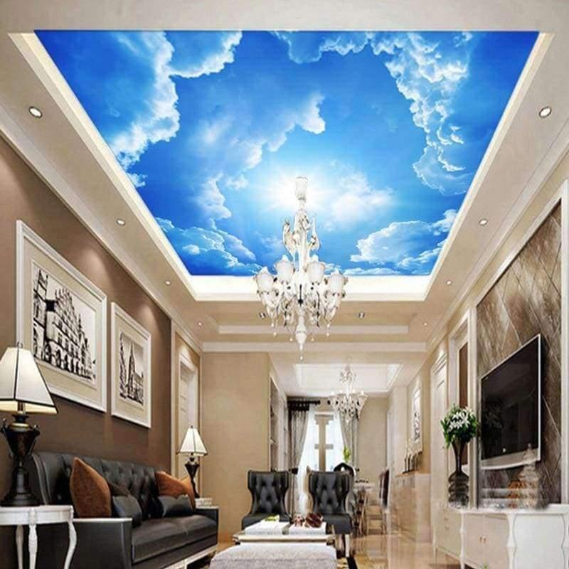 Moderne 3D Fototapete Blau Himmel und weiße Wolken Tapeten Wohnkultur Dekor Wohnzimmer Decke Lobby Wandtapete