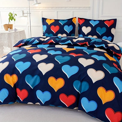 3-teiliges Bettwäsche-Set, Farbiges Liebe-Druck Bettwäsche-Set für Schlafzimmer, Gästezimmer, Weiches und Bequemes Bettbezug, Geschenk für die Familie (1*Bettbezug + 2*Kissenbezüge, Keine Füllung)