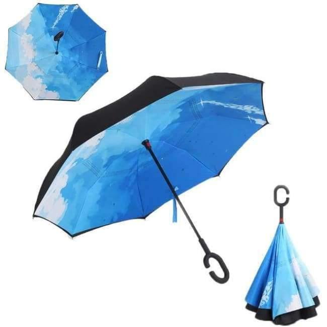 Reverse Fold Double Layer Inverted Chuva Umbrella Self-Standing Inside Out Rain Protection C-Hook Hands for Car