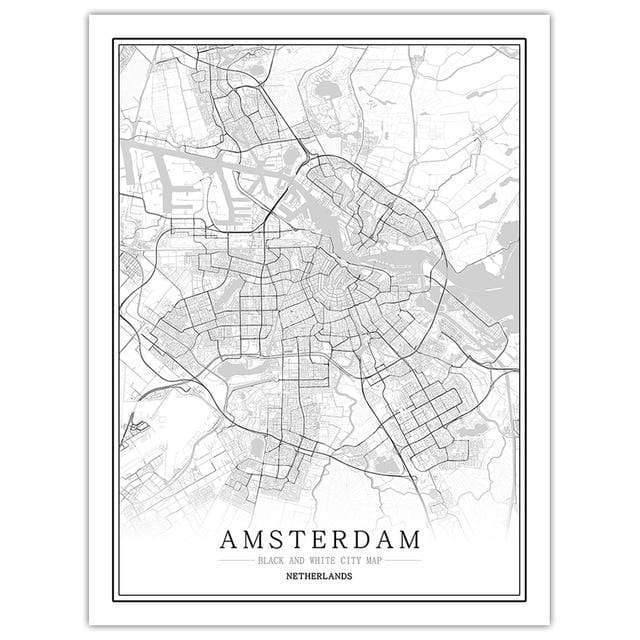 Niederlande Schwarz Weiß Weltstadtkarte Poster Nordic Wohnzimmer Amsterdam Breda Wandkunst Bilder Wohnkultur Leinwandgemälde