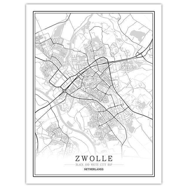 Niederlande Schwarz Weiß Weltstadtkarte Poster Nordic Wohnzimmer Amsterdam Breda Wandkunst Bilder Wohnkultur Leinwandgemälde