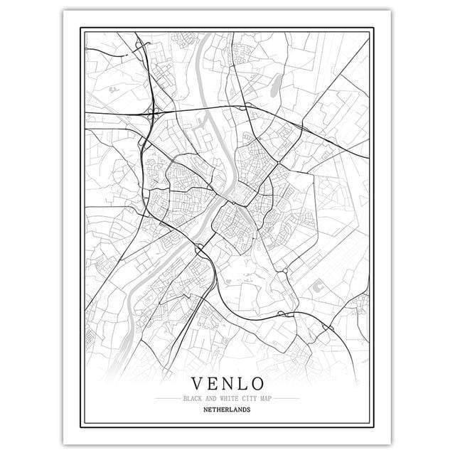 Niederlande Schwarz Weiß Weltstadtkarte Poster Nordic Wohnzimmer Amsterdam Breda Wandkunst Bilder Wohnkultur Leinwandgemälde