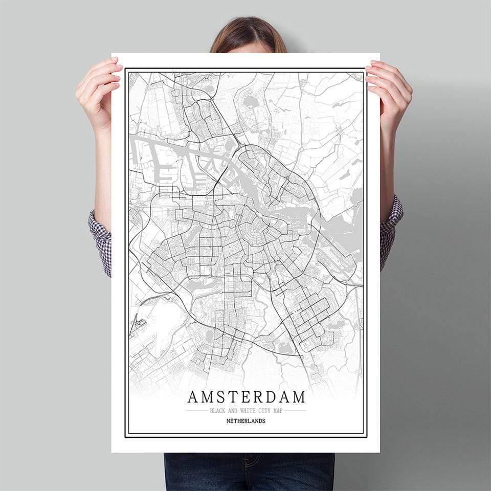 Niederlande Schwarz Weiß Weltstadtkarte Poster Nordic Wohnzimmer Amsterdam Breda Wandkunst Bilder Wohnkultur Leinwandgemälde