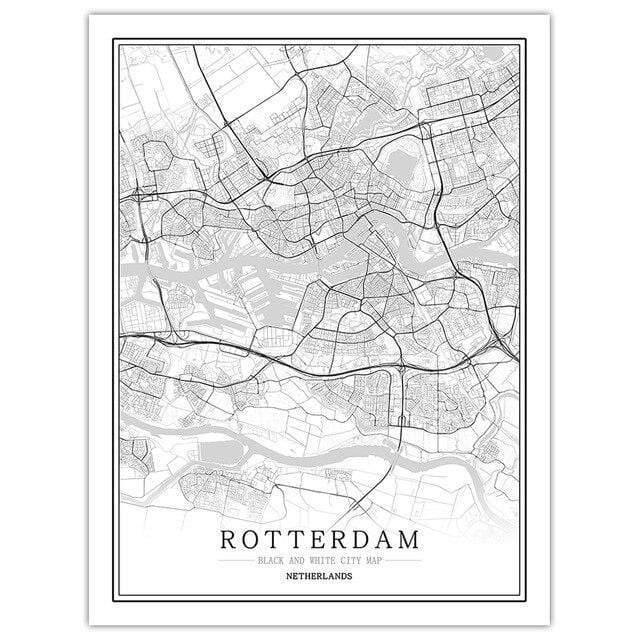 Niederlande Schwarz Weiß Weltstadtkarte Poster Nordic Wohnzimmer Amsterdam Breda Wandkunst Bilder Wohnkultur Leinwandgemälde