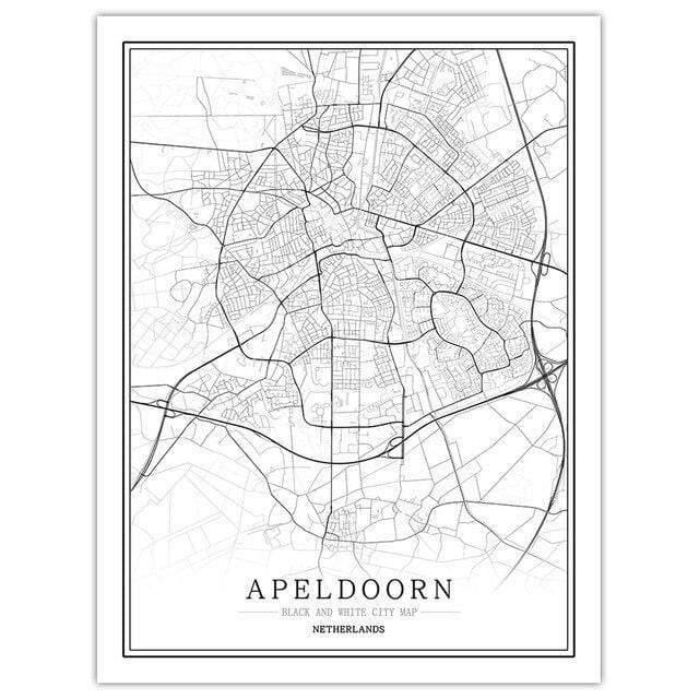 Niederlande Schwarz Weiß Weltstadtkarte Poster Nordic Wohnzimmer Amsterdam Breda Wandkunst Bilder Wohnkultur Leinwandgemälde