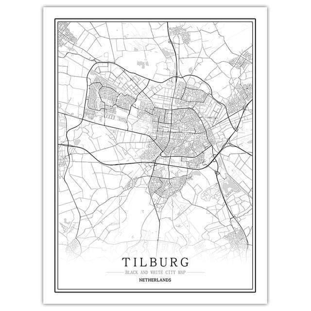 Niederlande Schwarz Weiß Weltstadtkarte Poster Nordic Wohnzimmer Amsterdam Breda Wandkunst Bilder Wohnkultur Leinwandgemälde