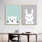 Nordic Bear Kaninchen Poster und Drucke Waldtier Cartoon Leinwandmalerei Kinderzimmer Wandkunst Bild Dekoration Kinderzimmer