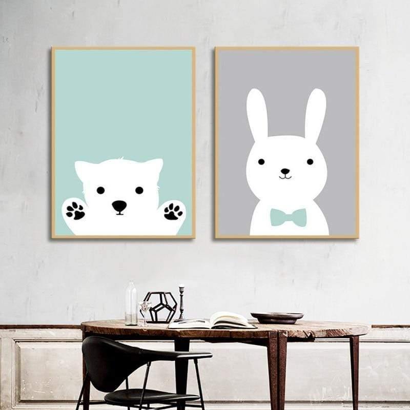 Nordic Bear Kaninchen Poster und Drucke Waldtier Cartoon Leinwandmalerei Kinderzimmer Wandkunst Bild Dekoration Kinderzimmer