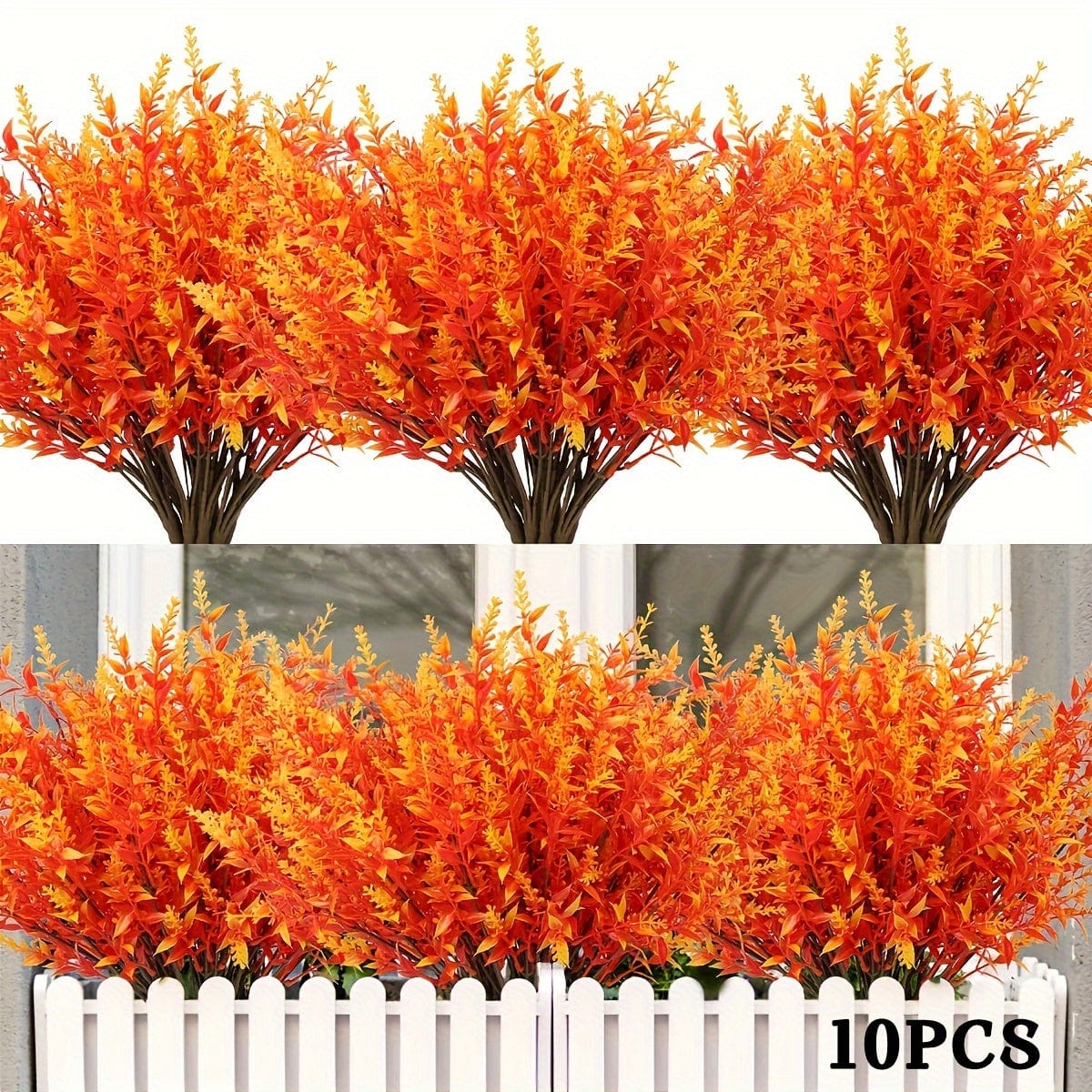 10 Bündel Künstliche Lavendelblumen Außen UV-beständige Fake Blumen Kein Verblassen Falsche Plastikpflanzen Garten Veranda Fensterbank Dekoration Innen Außen Hängender Pflanzer Zuhause Küche Büro Hochzeit Garten Dekor