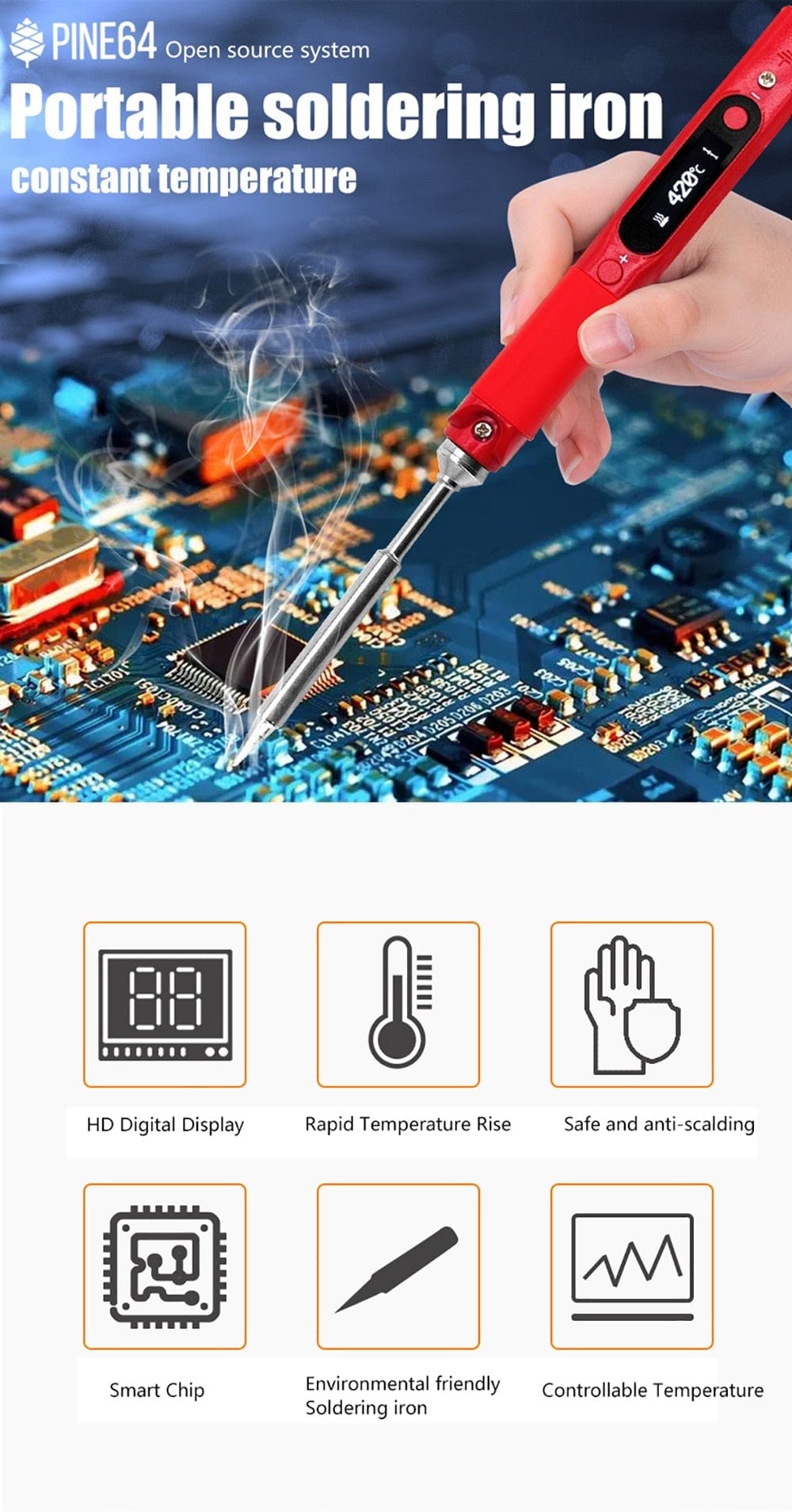 Pine64 Pinecil Soldering Iron Portable Mini USB Interface for Welding Tools Constant Temperature Intelligent Maintenance Electr