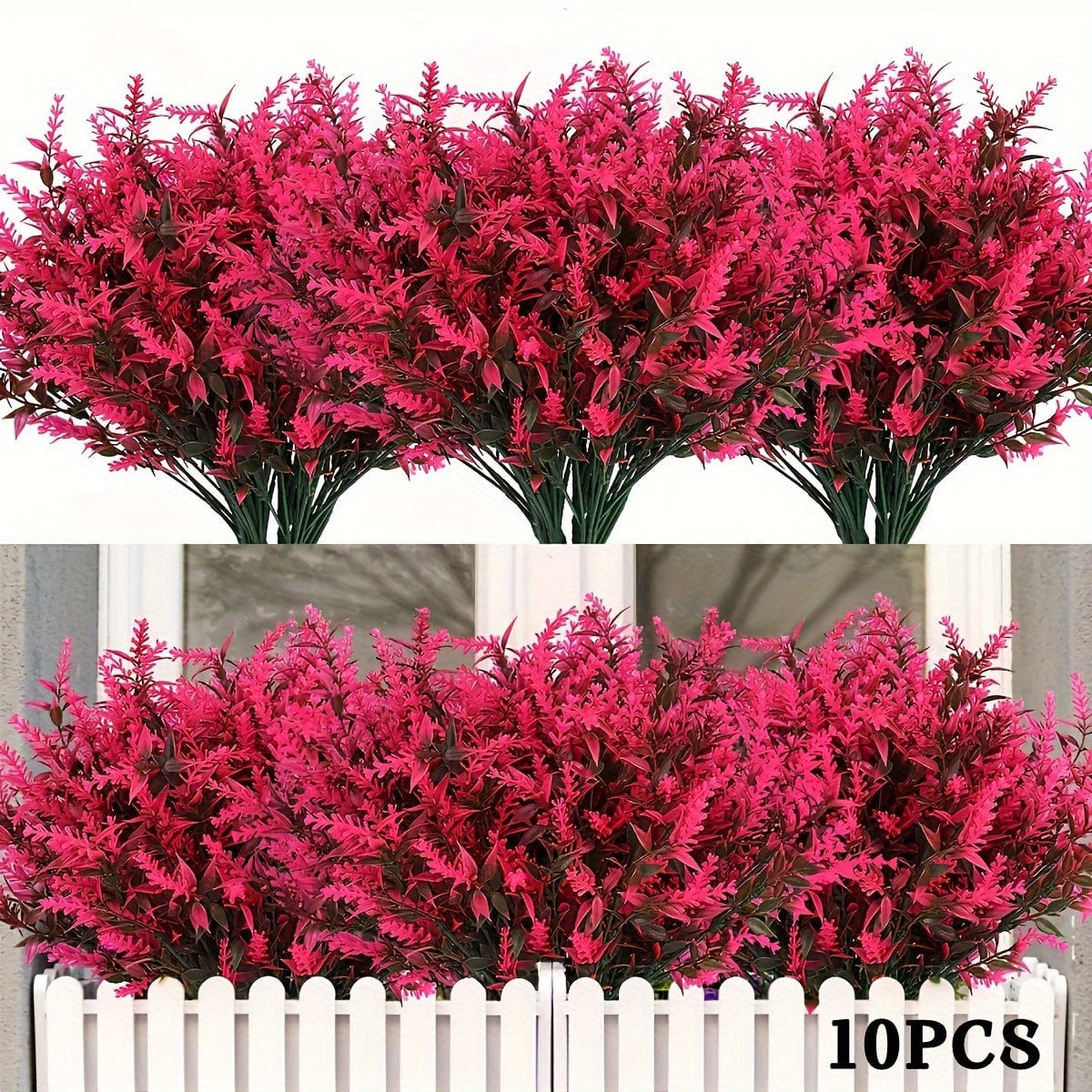 10 Bündel Künstliche Lavendelblumen Außen UV-beständige Fake Blumen Kein Verblassen Falsche Plastikpflanzen Garten Veranda Fensterbank Dekoration Innen Außen Hängender Pflanzer Zuhause Küche Büro Hochzeit Garten Dekor