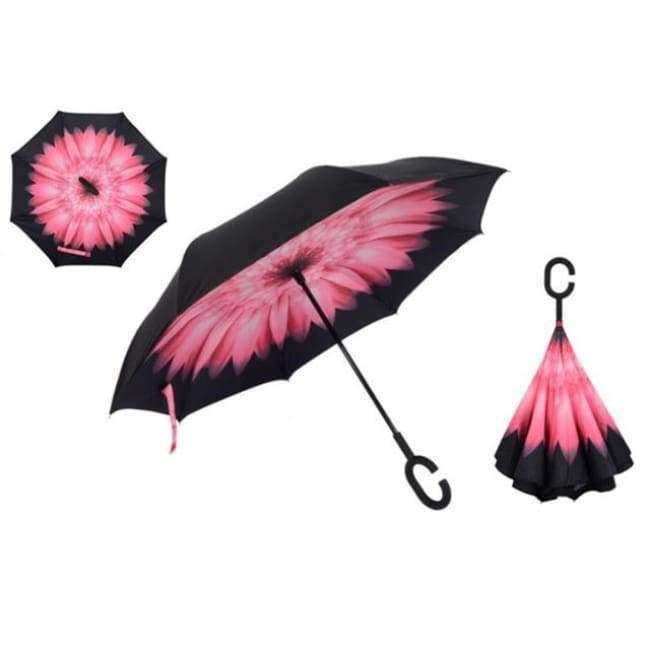 Reverse Fold Double Layer Inverted Chuva Umbrella Self-Standing Inside Out Rain Protection C-Hook Hands for Car