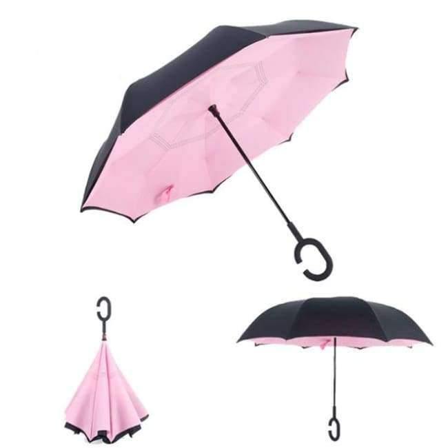 Reverse Fold Double Layer Inverted Chuva Umbrella Self-Standing Inside Out Rain Protection C-Hook Hands for Car