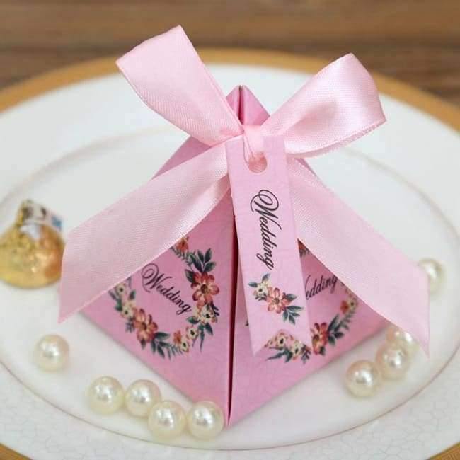 50 Stück Kostenloser Versand Pink/Lila/Tiffany Blau Florale Pyramidenehe Geschenke Süßigkeitenboxen Hochzeit Dusche Party Papier Geschenkbox