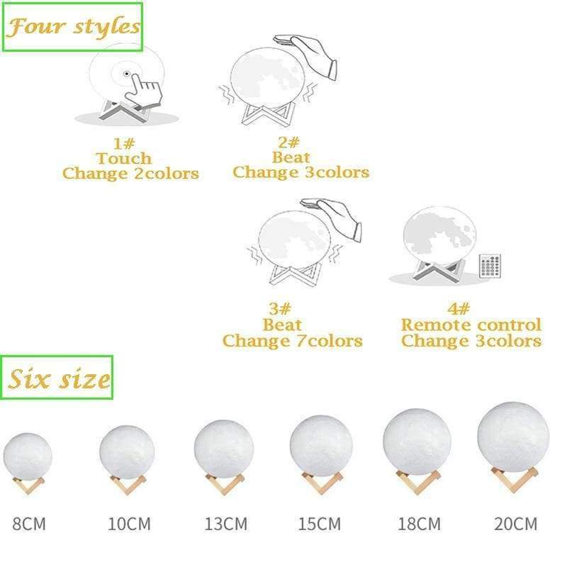 PLA 2/3/7/16 Farben 3D LED Druck Mond Nachtlicht Lampe LED Nachttisch Mondlicht Kinder Nachtlicht Dekoration Wohnheim Schreibtisch Geschenk