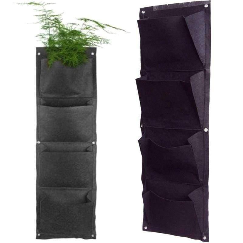 Planter Grow Bag 4 Taschen Schwarz Vertikaler Garten Wandmontierte Pflanzung Blumen Gemüse Wohnzimmer Garten Haushaltswaren 26.5*65cm