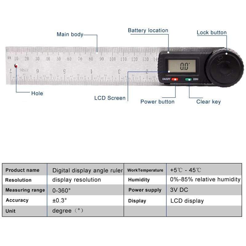 Protractor Digital Shop Ruler Meter 360 Degree Protractor Steel Inclinometer Goniometer Electronic Angle Lock
