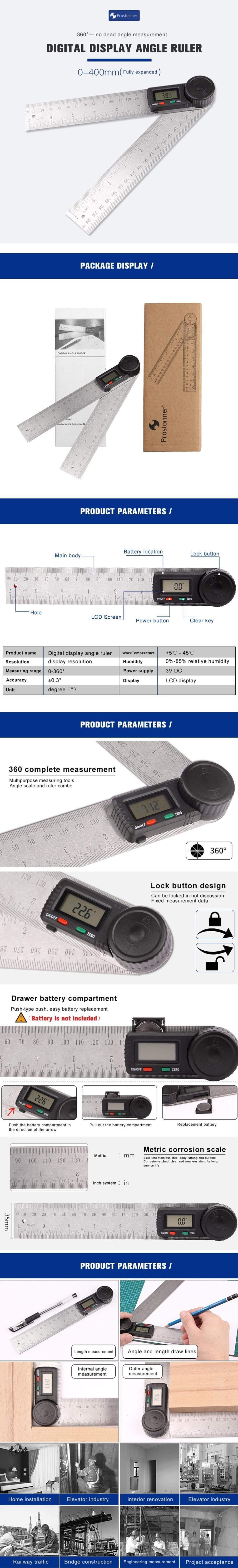 Protractor Digital Shop Ruler Meter 360 Degree Protractor Steel Inclinometer Goniometer Electronic Angle Lock