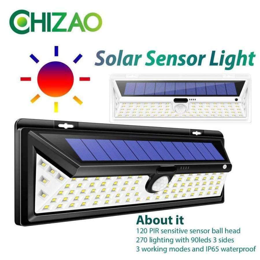 CHIZAO 90 LED Solar Sensor Bewegungsmelder Licht Schwarz/Weiß Wasserdicht Nachtlicht Außen Garten Notlampe 3 Modi PIR