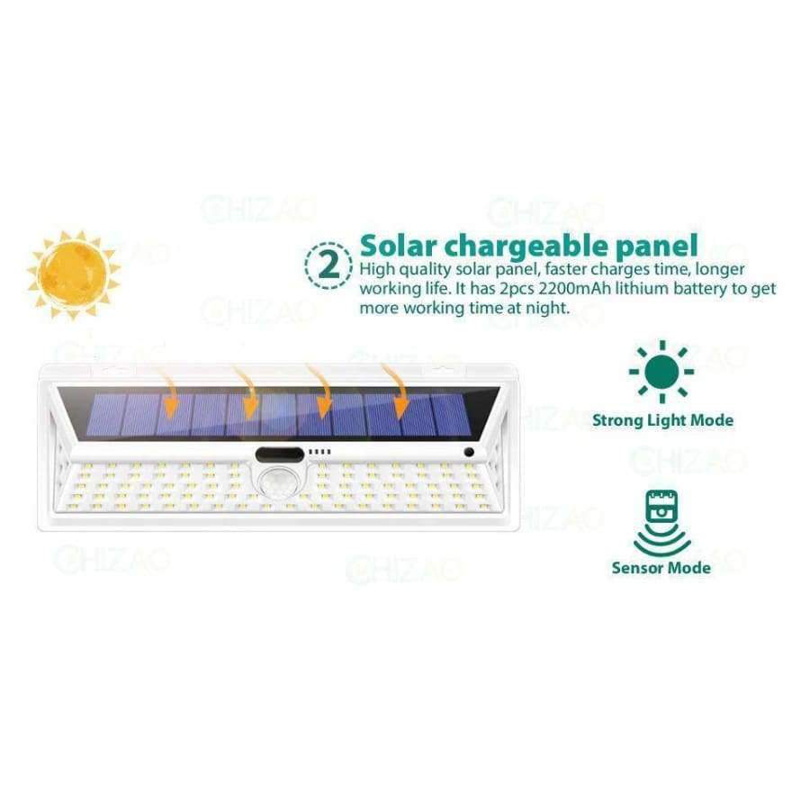 CHIZAO 90 LED Solar Sensor Bewegungsmelder Licht Schwarz/Weiß Wasserdicht Nachtlicht Außen Garten Notlampe 3 Modi PIR