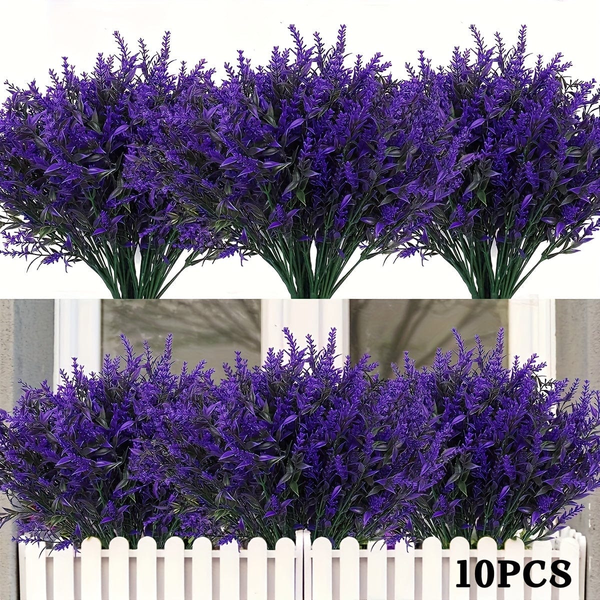 10 Bündel Künstliche Lavendelblumen Außen UV-beständige Fake Blumen Kein Verblassen Falsche Plastikpflanzen Garten Veranda Fensterbank Dekoration Innen Außen Hängender Pflanzer Zuhause Küche Büro Hochzeit Garten Dekor