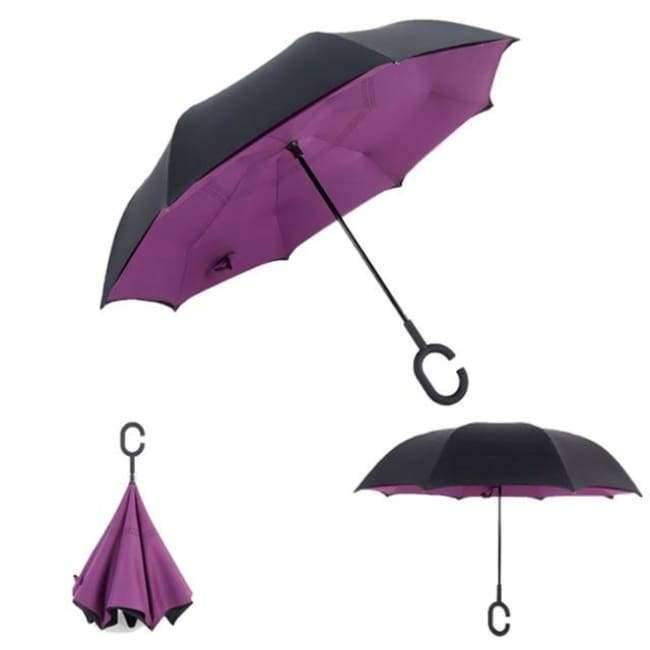 Reverse Fold Double Layer Inverted Chuva Umbrella Self-Standing Inside Out Rain Protection C-Hook Hands for Car