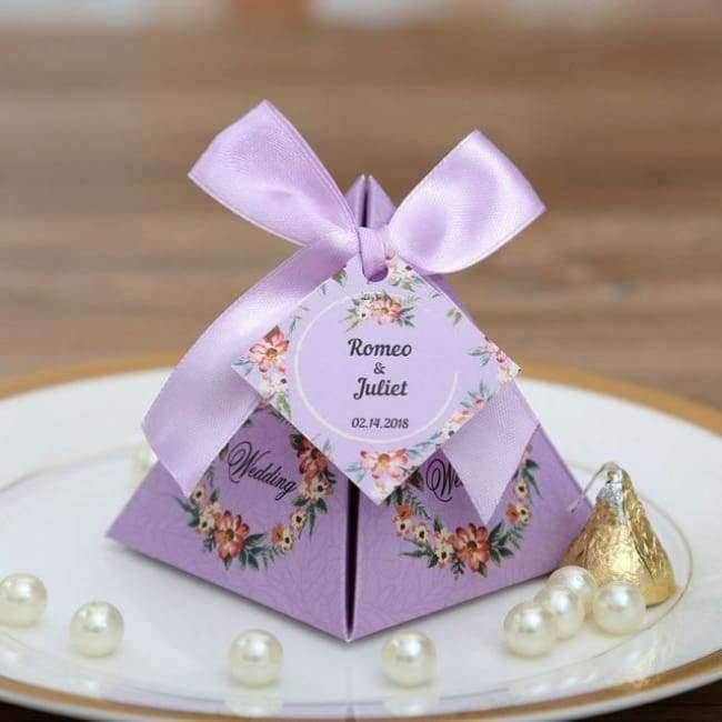 50 Stück Kostenloser Versand Pink/Lila/Tiffany Blau Florale Pyramidenehe Geschenke Süßigkeitenboxen Hochzeit Dusche Party Papier Geschenkbox