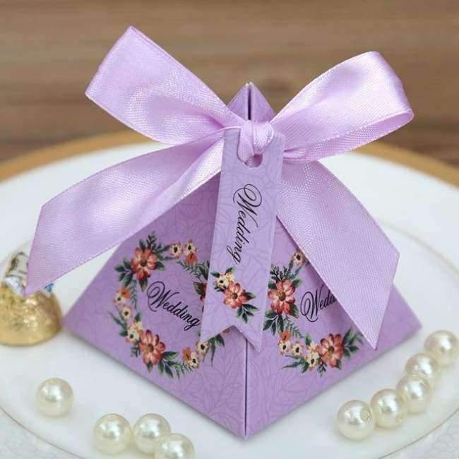 50 Stück Kostenloser Versand Pink/Lila/Tiffany Blau Florale Pyramidenehe Geschenke Süßigkeitenboxen Hochzeit Dusche Party Papier Geschenkbox
