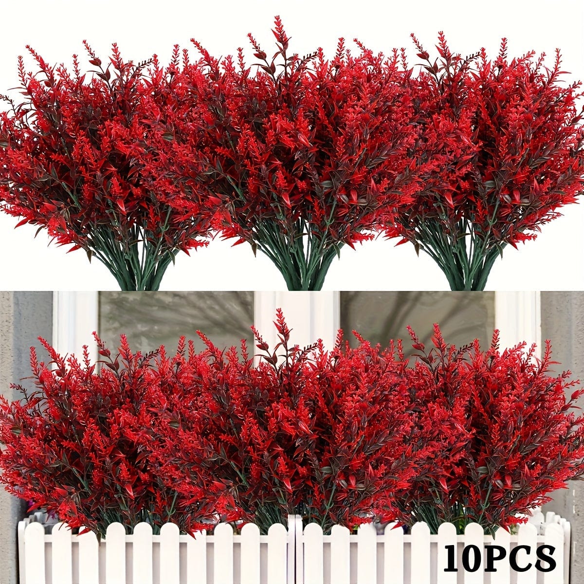 10 Bündel Künstliche Lavendelblumen Außen UV-beständige Fake Blumen Kein Verblassen Falsche Plastikpflanzen Garten Veranda Fensterbank Dekoration Innen Außen Hängender Pflanzer Zuhause Küche Büro Hochzeit Garten Dekor
