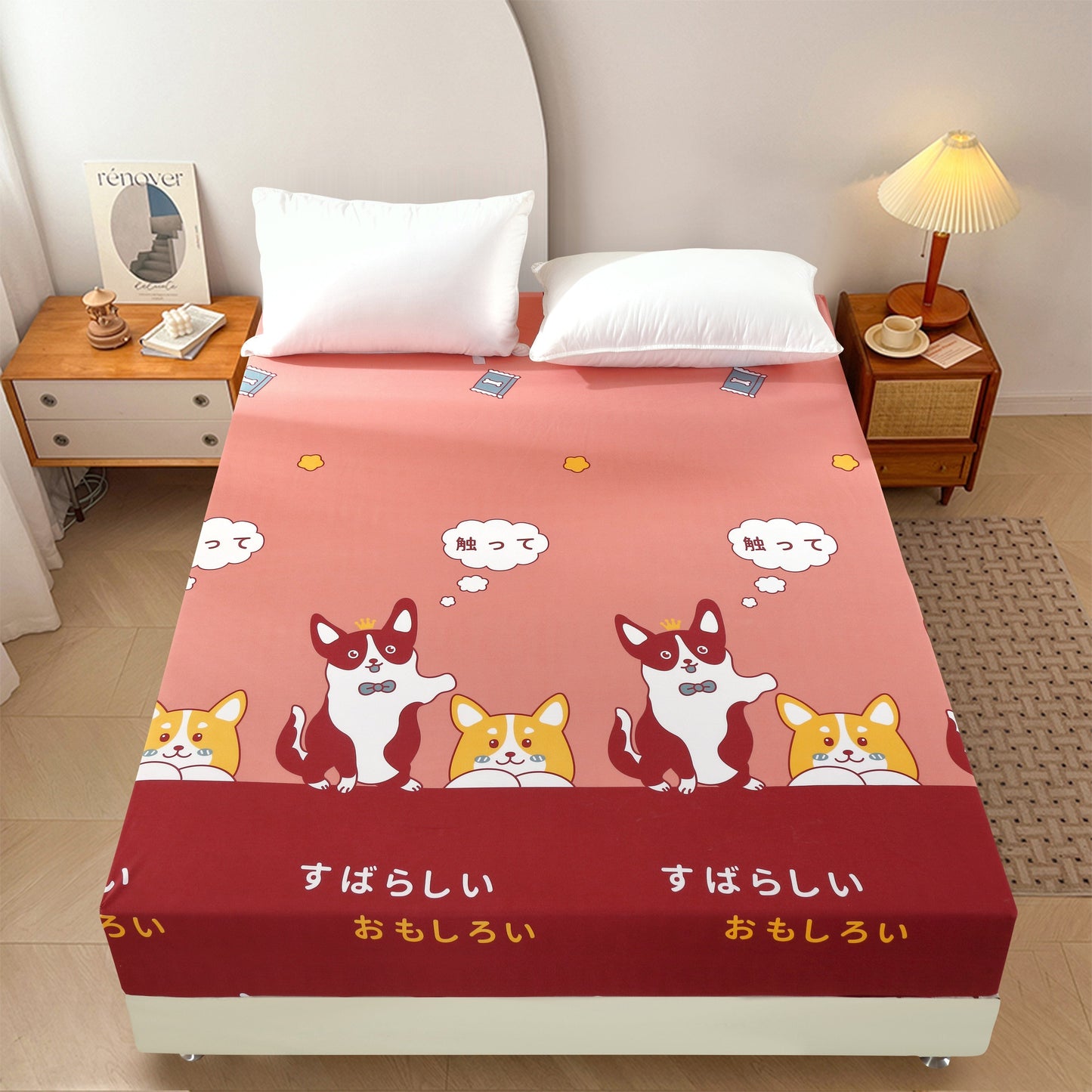 1pc Cartoon Dog Print Spannbettlaken (Ohne Kissenbezug), Weiche Bequeme Bettwäsche Matratzenauflage, Für Schlafzimmer, Gästezimmer, Mit Tiefem Taschen, Nur Spannbettlaken