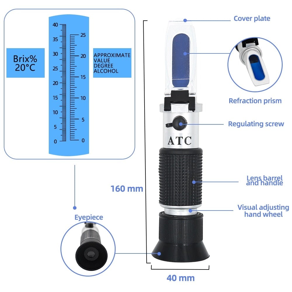 Refractometer All Types Brix Alcohol Salinity Portable Refractometer Wine Beer Sugar Fruit Vegetable Juice with ATC 40% Discount