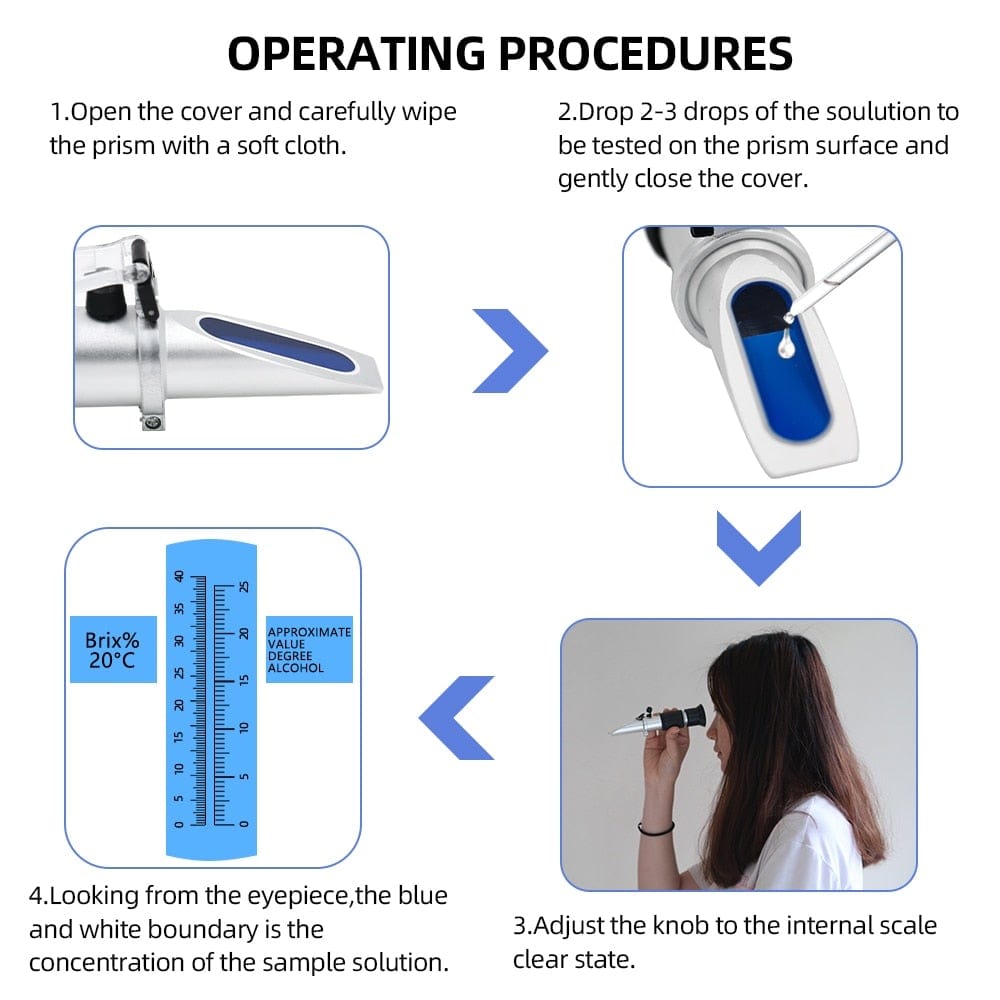 Refractometer All Types Brix Alcohol Salinity Portable Refractometer Wine Beer Sugar Fruit Vegetable Juice with ATC 40% Discount