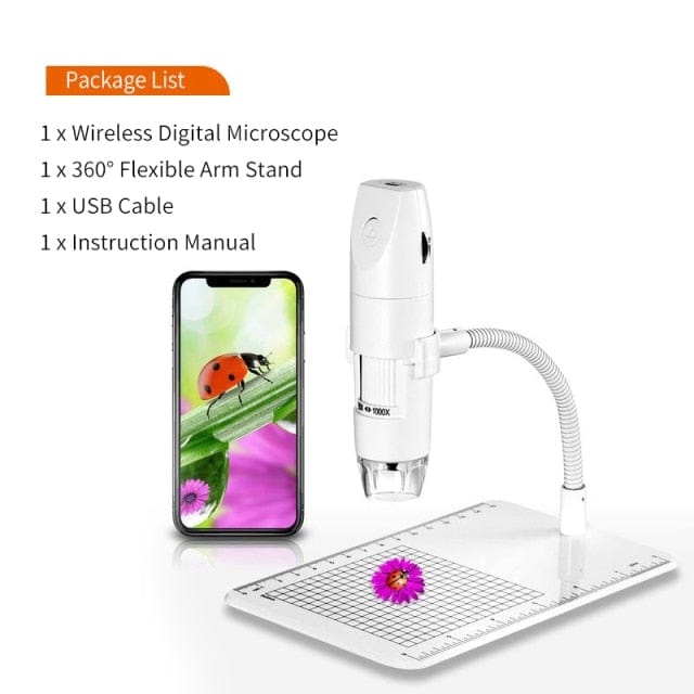 Wireless digital microscope handheld USB HD inspection camera 50x-1000x magnification with flexible stand for iPhone iPad PC