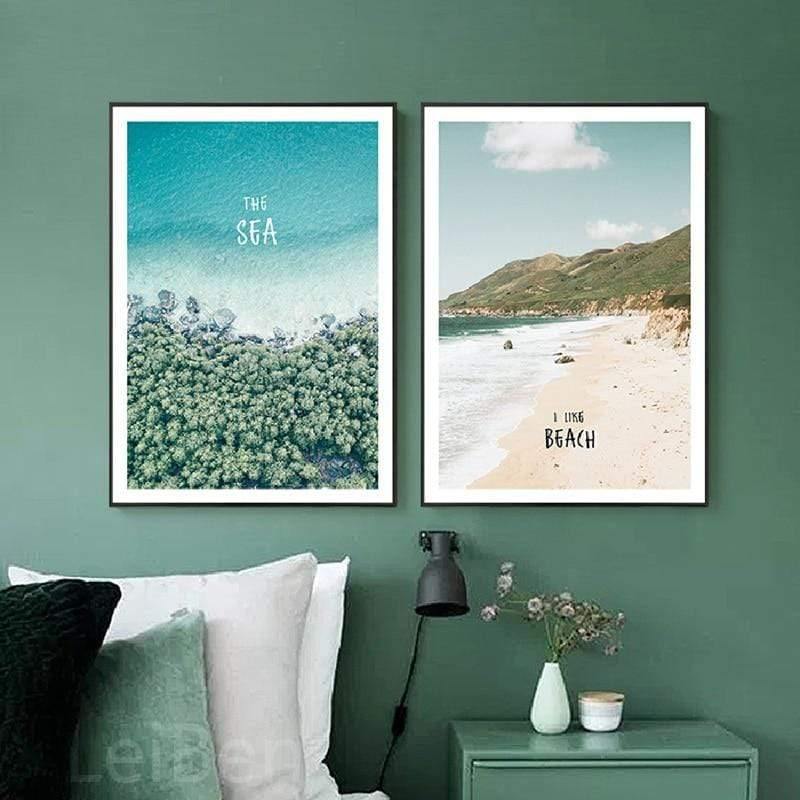 Einfaches Malen nach Zahlen Landschaftsbild Strandurlaub Poster Druck Leinwandbild Bild Heim Wandkunst Dekoration