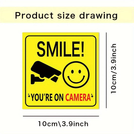 4 Stück/Set Smile You're On Camera Zeichen Fensteraufkleber Höfliche Videoüberwachungssicherheitsschild für Haus, Geschäft, Garten oder Einfahrt Wohnkultur