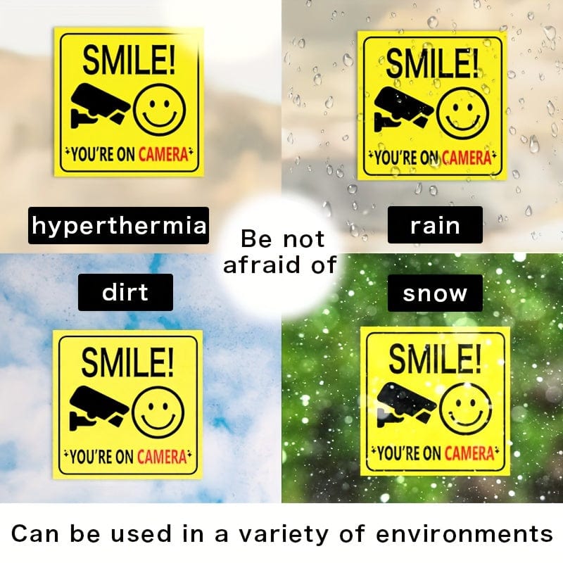 4 Stück/Set Smile You're On Camera Zeichen Fensteraufkleber Höfliche Videoüberwachungssicherheitsschild für Haus, Geschäft, Garten oder Einfahrt Wohnkultur