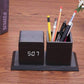 Sound Control Digital Elektronischer LED Alarm Clock Bleistift Stifthalter Zeit Datum Temp Anzeige Schreibtisch Organizer Bürozubehör