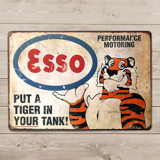 1 Stück, Esso Setze einen Tiger in deinen Tank, Clemson Metallblechschild, Wanddekoration Garagenzeichen 30,48 cm X 20,32 cm, Wanddeko, Szenendeko, Wohnkultur, Bar Dekor, Kaffeebar Dekor