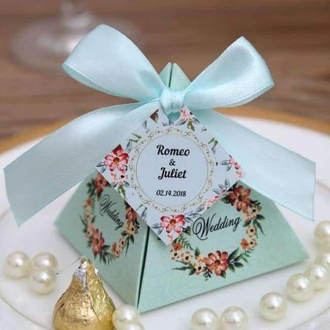 50 Stück Kostenloser Versand Pink/Lila/Tiffany Blau Florale Pyramidenehe Geschenke Süßigkeitenboxen Hochzeit Dusche Party Papier Geschenkbox