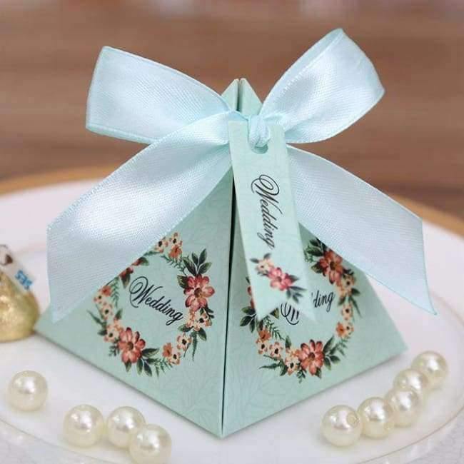 50 Stück Kostenloser Versand Pink/Lila/Tiffany Blau Florale Pyramidenehe Geschenke Süßigkeitenboxen Hochzeit Dusche Party Papier Geschenkbox