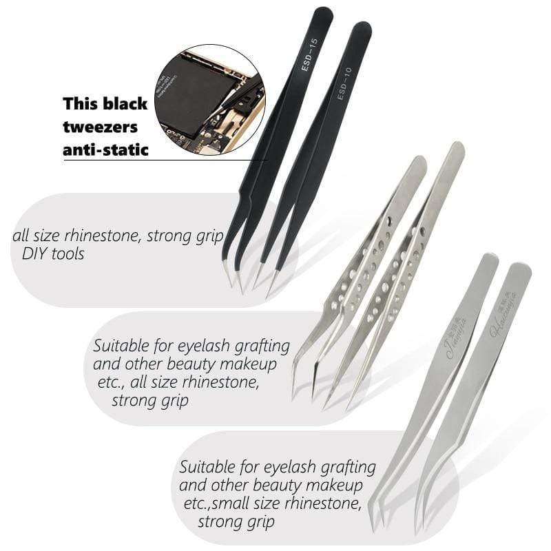 TOP quality stainless steel tweezers rainbow color straight bend ESD multifunction eyelash curlers for nail sewing DIY
