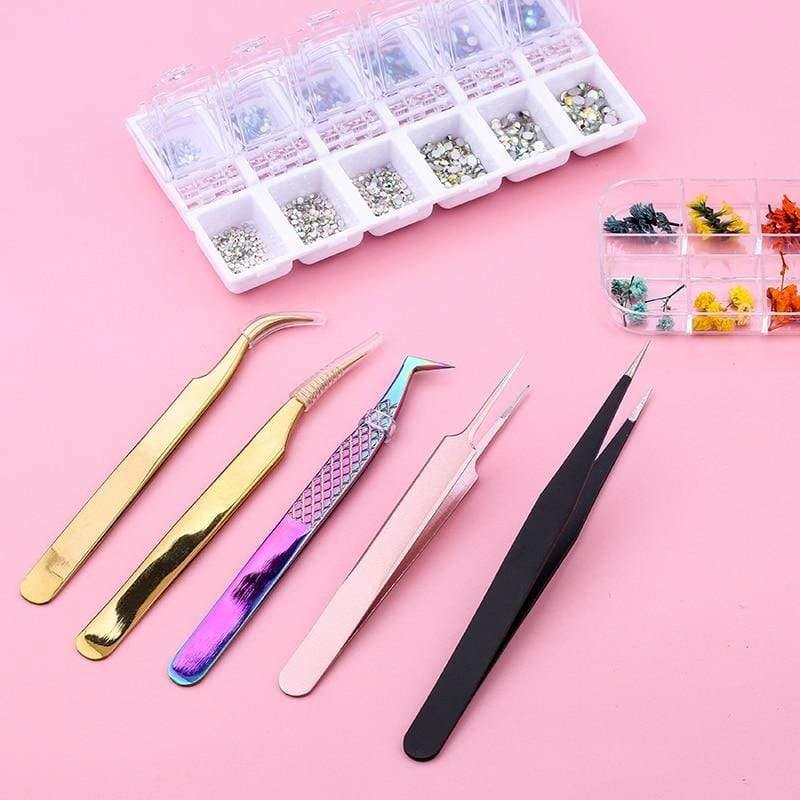 TOP quality stainless steel tweezers rainbow color straight bend ESD multifunction eyelash curlers for nail sewing DIY