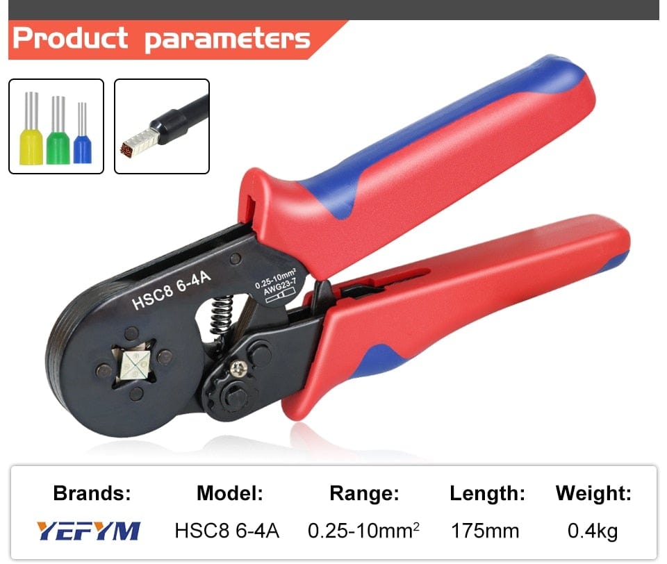 Tubulare Terminal Crimping Tools Mini Electric Pliers HSC8 6-4A/6-4 0.25-10mm² 23-7AWG 6-6 0.25-6mm² High Precision Clamp Sets