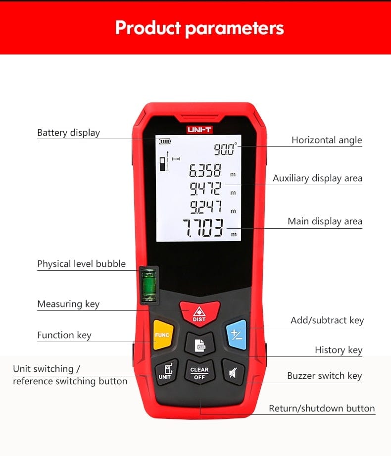 UNI-T Handheld Laser Distance Meter 40M 50M 60M 80M Laser Tape Construction Measuring Device Electronic Ruler