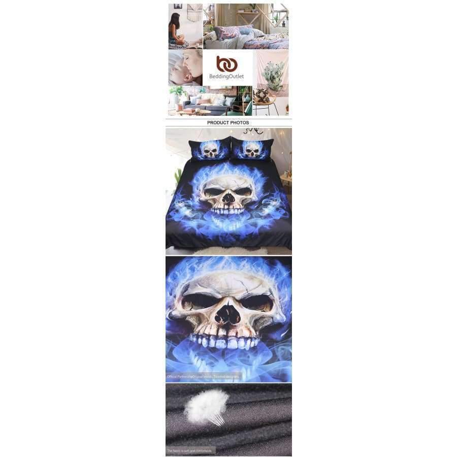 Bettwäsche Flame Skull Bettwäsche Set König 3D Druck Gothic Bettbezug Blau Feuer Bettwäsche 3 Stücke Mode Heimtextilien für Jungen