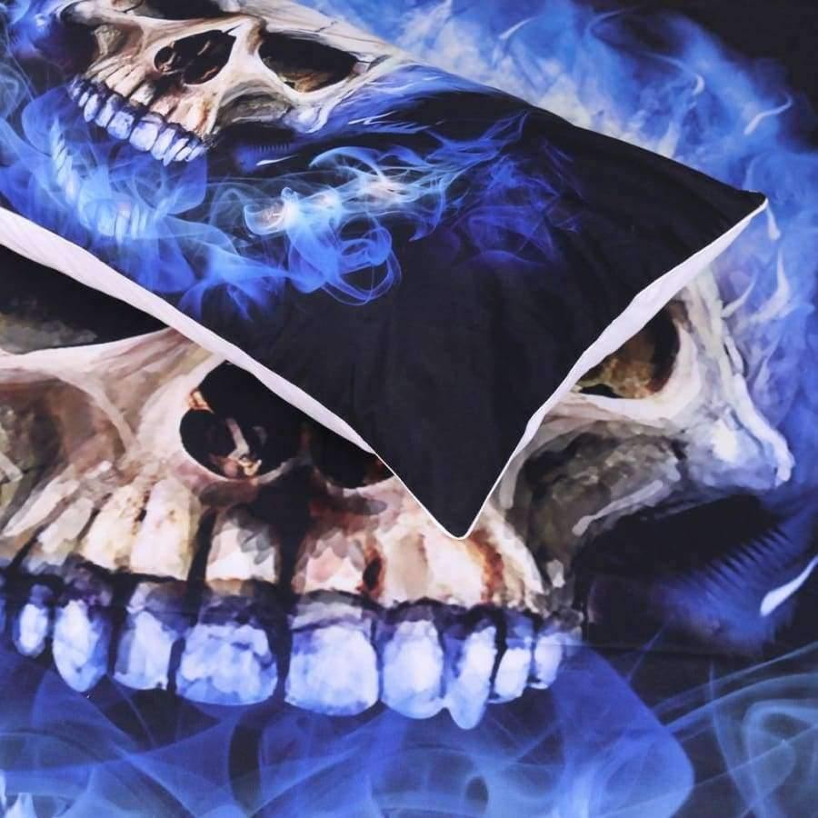 Bettwäsche Flame Skull Bettwäsche Set König 3D Druck Gothic Bettbezug Blau Feuer Bettwäsche 3 Stücke Mode Heimtextilien für Jungen