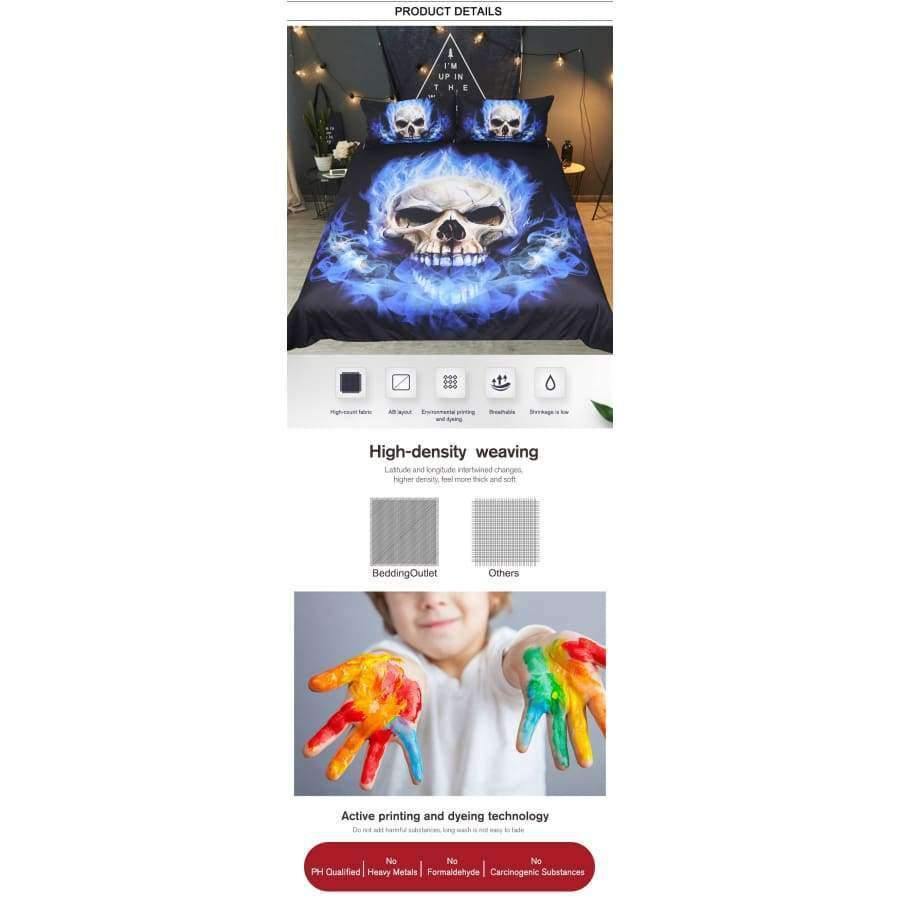 Bettwäsche Flame Skull Bettwäsche Set König 3D Druck Gothic Bettbezug Blau Feuer Bettwäsche 3 Stücke Mode Heimtextilien für Jungen