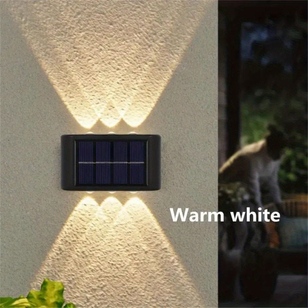 2 Packs Solar Wasserdichte Wandleuchten Außenbereich Dekoration, 6 LED Lichter Warmweiß Skandinavischer Stil Deckbeleuchtung Beleuchtung Außenleuchten, Terrasse, Straße, Landschaftsgestaltung, Zaun, Garage, Garten Wandleuchten